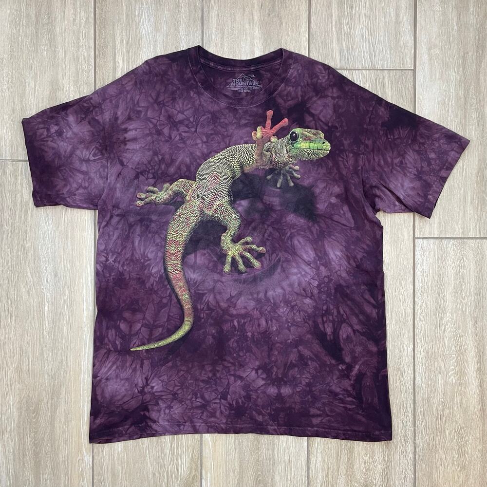 The Mountain Gecko Lizard T Shirt Mens XL Purple Tie Dye Made in USA Graphic